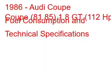 1986 - Audi Coupe
Coupe (81.85) 1.8 GT (112 Hp) Fuel Consumption and Technical Specifications