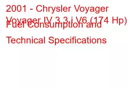 2001 - Chrysler Voyager
Voyager IV 3.3 i V6 (174 Hp) Fuel Consumption and Technical Specifications