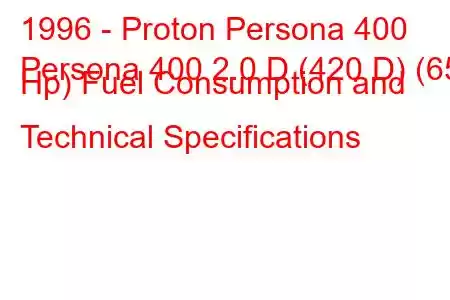 1996 - Proton Persona 400
Persona 400 2.0 D (420 D) (65 Hp) Fuel Consumption and Technical Specifications