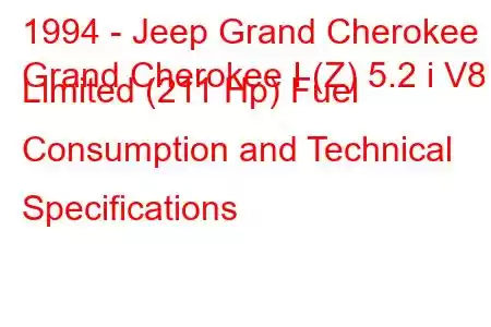 1994 - Jeep Grand Cherokee
Grand Cherokee I (Z) 5.2 i V8 Limited (211 Hp) Fuel Consumption and Technical Specifications