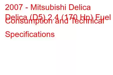 2007 - Mitsubishi Delica
Delica (D5) 2.4 (170 Hp) Fuel Consumption and Technical Specifications