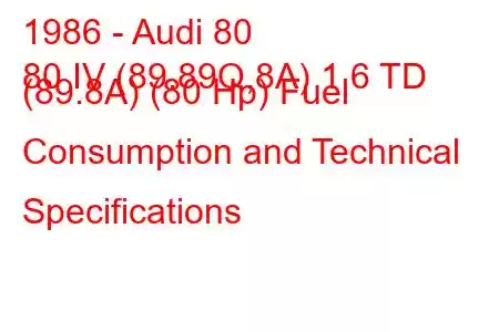 1986 - Audi 80
80 IV (89.89Q,8A) 1.6 TD (89.8A) (80 Hp) Fuel Consumption and Technical Specifications