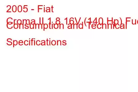 2005 - Fiat
Croma II 1.8 16V (140 Hp) Fuel Consumption and Technical Specifications