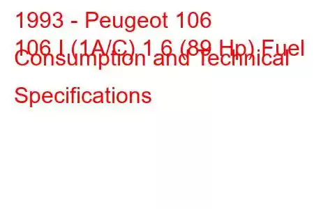 1993 - Peugeot 106
106 I (1A/C) 1.6 (89 Hp) Fuel Consumption and Technical Specifications