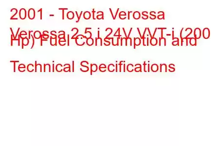 2001 - Toyota Verossa
Verossa 2.5 i 24V VVT-i (200 Hp) Fuel Consumption and Technical Specifications