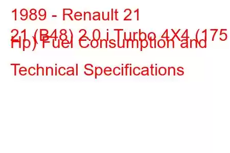 1989 - Renault 21
21 (B48) 2.0 i Turbo 4X4 (175 Hp) Fuel Consumption and Technical Specifications