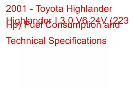 2001 - Toyota Highlander
Highlander I 3.0 V6 24V (223 Hp) Fuel Consumption and Technical Specifications