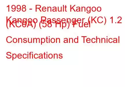 1998 - Renault Kangoo
Kangoo Passenger (KC) 1.2 (KC0A) (58 Hp) Fuel Consumption and Technical Specifications