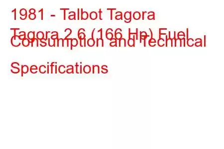 1981 - Talbot Tagora
Tagora 2.6 (166 Hp) Fuel Consumption and Technical Specifications