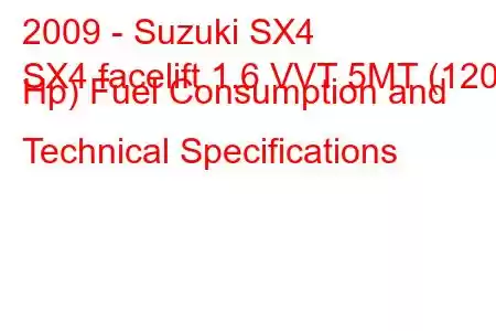 2009 - Suzuki SX4
SX4 facelift 1.6 VVT 5MT (120 Hp) Fuel Consumption and Technical Specifications