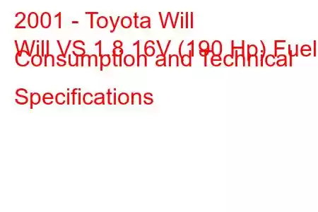 2001 - Toyota Will
Will VS 1.8 16V (190 Hp) Fuel Consumption and Technical Specifications