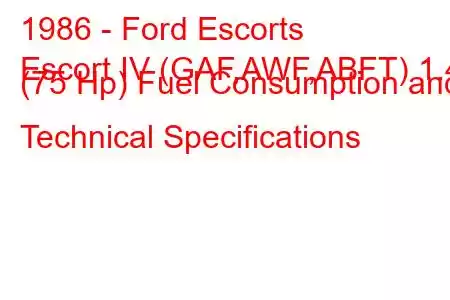 1986 - Ford Escorts
Escort IV (GAF,AWF,ABFT) 1.4 (75 Hp) Fuel Consumption and Technical Specifications