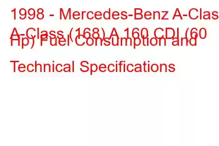 1998 - Mercedes-Benz A-Class
A-Class (168) A 160 CDI (60 Hp) Fuel Consumption and Technical Specifications