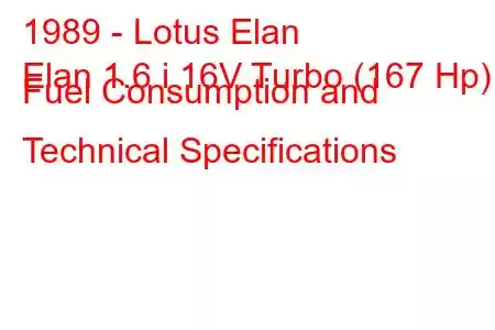 1989 - Lotus Elan
Elan 1.6 i 16V Turbo (167 Hp) Fuel Consumption and Technical Specifications