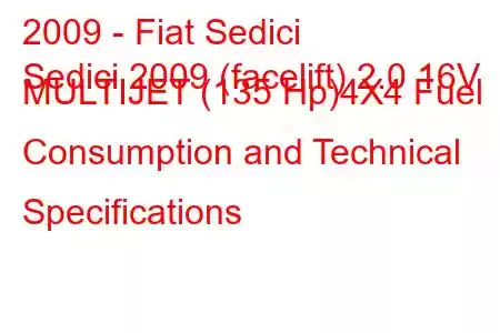 2009 - Fiat Sedici
Sedici 2009 (facelift) 2.0 16V MULTIJET (135 Hp)4X4 Fuel Consumption and Technical Specifications