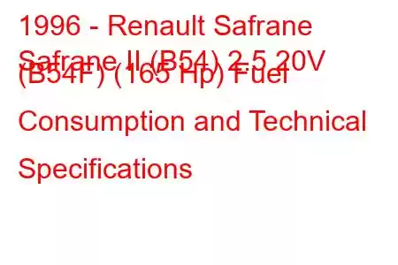 1996 - Renault Safrane
Safrane II (B54) 2.5 20V (B54F) (165 Hp) Fuel Consumption and Technical Specifications