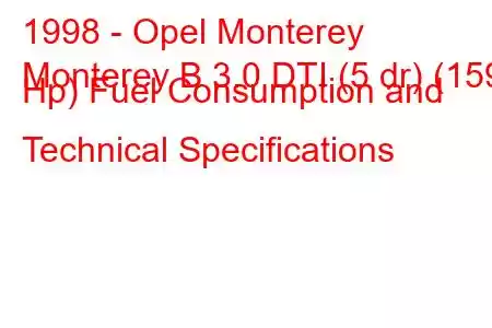 1998 - Opel Monterey
Monterey B 3.0 DTI (5 dr) (159 Hp) Fuel Consumption and Technical Specifications