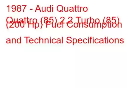 1987 - Audi Quattro
Quattro (85) 2.2 Turbo (85) (200 Hp) Fuel Consumption and Technical Specifications