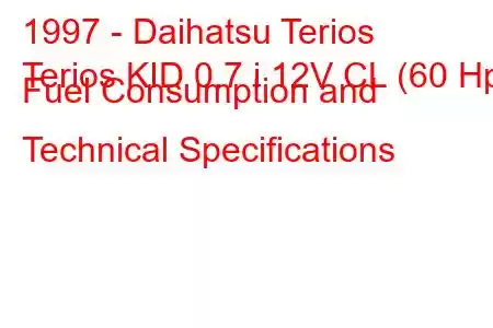 1997 - Daihatsu Terios
Terios KID 0.7 i 12V CL (60 Hp) Fuel Consumption and Technical Specifications