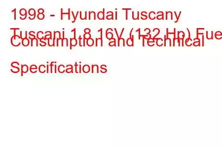 1998 - Hyundai Tuscany
Tuscani 1.8 16V (132 Hp) Fuel Consumption and Technical Specifications