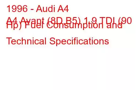 1996 - Audi A4
A4 Avant (8D,B5) 1.9 TDI (90 Hp) Fuel Consumption and Technical Specifications