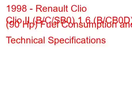 1998 - Renault Clio
Clio II (B/C/SB0) 1.6 (B/CB0D) (90 Hp) Fuel Consumption and Technical Specifications