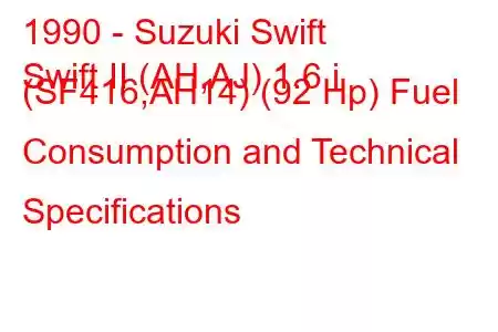 1990 - Suzuki Swift
Swift II (AH,AJ) 1.6 i (SF416,AH14) (92 Hp) Fuel Consumption and Technical Specifications