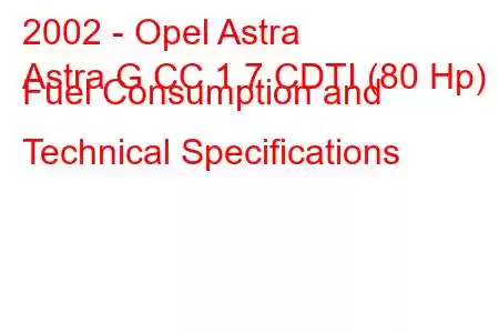 2002 - Opel Astra
Astra G CC 1.7 CDTI (80 Hp) Fuel Consumption and Technical Specifications