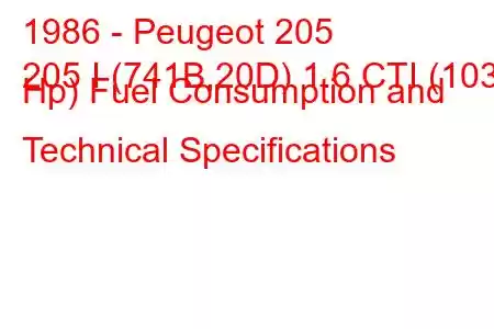 1986 - Peugeot 205
205 I (741B,20D) 1.6 CTI (103 Hp) Fuel Consumption and Technical Specifications