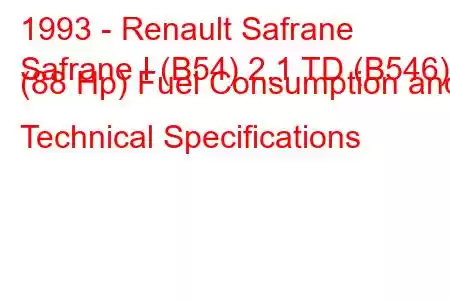 1993 - Renault Safrane
Safrane I (B54) 2.1 TD (B546) (88 Hp) Fuel Consumption and Technical Specifications