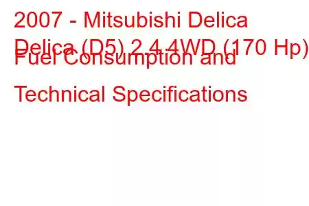 2007 - Mitsubishi Delica
Delica (D5) 2.4 4WD (170 Hp) Fuel Consumption and Technical Specifications