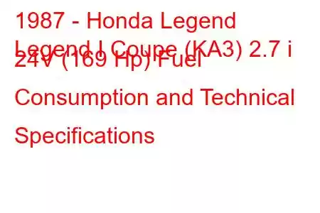 1987 - Honda Legend
Legend I Coupe (KA3) 2.7 i 24V (169 Hp) Fuel Consumption and Technical Specifications