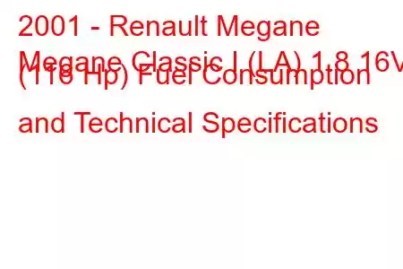 2001 - Renault Megane
Megane Classic I (LA) 1.8 16V (116 Hp) Fuel Consumption and Technical Specifications