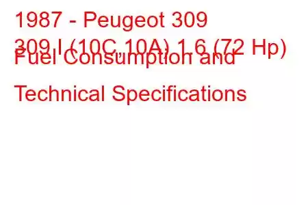 1987 - Peugeot 309
309 I (10C,10A) 1.6 (72 Hp) Fuel Consumption and Technical Specifications