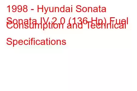 1998 - Hyundai Sonata
Sonata IV 2.0 (136 Hp) Fuel Consumption and Technical Specifications