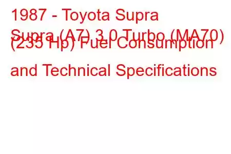 1987 - Toyota Supra
Supra (A7) 3.0 Turbo (MA70) (235 Hp) Fuel Consumption and Technical Specifications