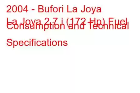 2004 - Bufori La Joya
La Joya 2.7 i (172 Hp) Fuel Consumption and Technical Specifications