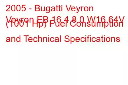 2005 - Bugatti Veyron
Veyron EB 16.4 8.0 W16 64V (1001 Hp) Fuel Consumption and Technical Specifications