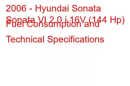 2006 - Hyundai Sonata
Sonata VI 2.0 i 16V (144 Hp) Fuel Consumption and Technical Specifications