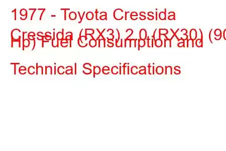 1977 - Toyota Cressida
Cressida (RX3) 2.0 (RX30) (90 Hp) Fuel Consumption and Technical Specifications