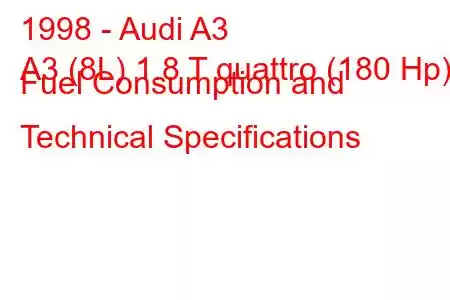 1998 - Audi A3
A3 (8L) 1.8 T quattro (180 Hp) Fuel Consumption and Technical Specifications