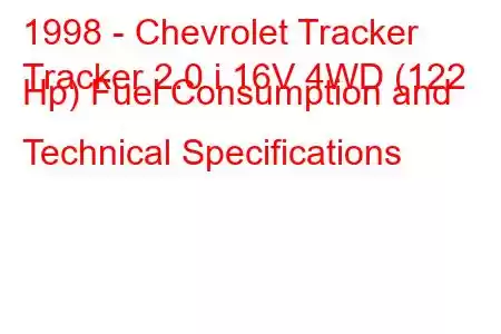 1998 - Chevrolet Tracker
Tracker 2.0 i 16V 4WD (122 Hp) Fuel Consumption and Technical Specifications