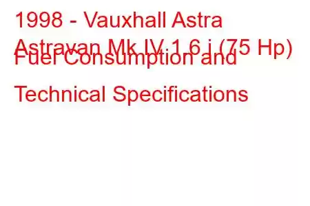 1998 - Vauxhall Astra
Astravan Mk IV 1.6 i (75 Hp) Fuel Consumption and Technical Specifications