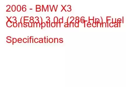 2006 - BMW X3
X3 (E83) 3.0d (286 Hp) Fuel Consumption and Technical Specifications