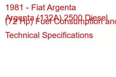 1981 - Fiat Argenta
Argenta (132A) 2500 Diesel (72 Hp) Fuel Consumption and Technical Specifications