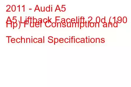 2011 - Audi A5
A5 Liftback Facelift 2.0d (190 Hp) Fuel Consumption and Technical Specifications