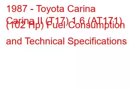 1987 - Toyota Carina
Carina II (T17) 1.6 (AT171) (102 Hp) Fuel Consumption and Technical Specifications