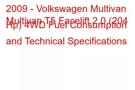 2009 - Volkswagen Multivan
Multivan T5 Facelift 2.0 (204 Hp) 4WD Fuel Consumption and Technical Specifications