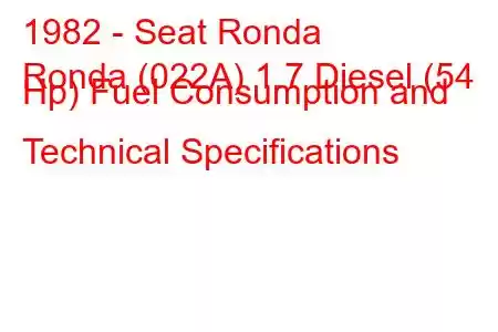 1982 - Seat Ronda
Ronda (022A) 1.7 Diesel (54 Hp) Fuel Consumption and Technical Specifications