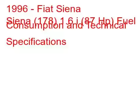 1996 - Fiat Siena
Siena (178) 1.6 i (87 Hp) Fuel Consumption and Technical Specifications